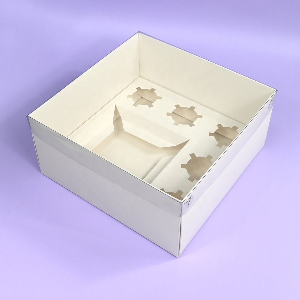 XJH 5 Hole Cupcake Pastry Bakery Packaging Paper Cake Donuts Gift Windows Clear Lid Cupcake Food Donuts Bento Cupcake Boxes