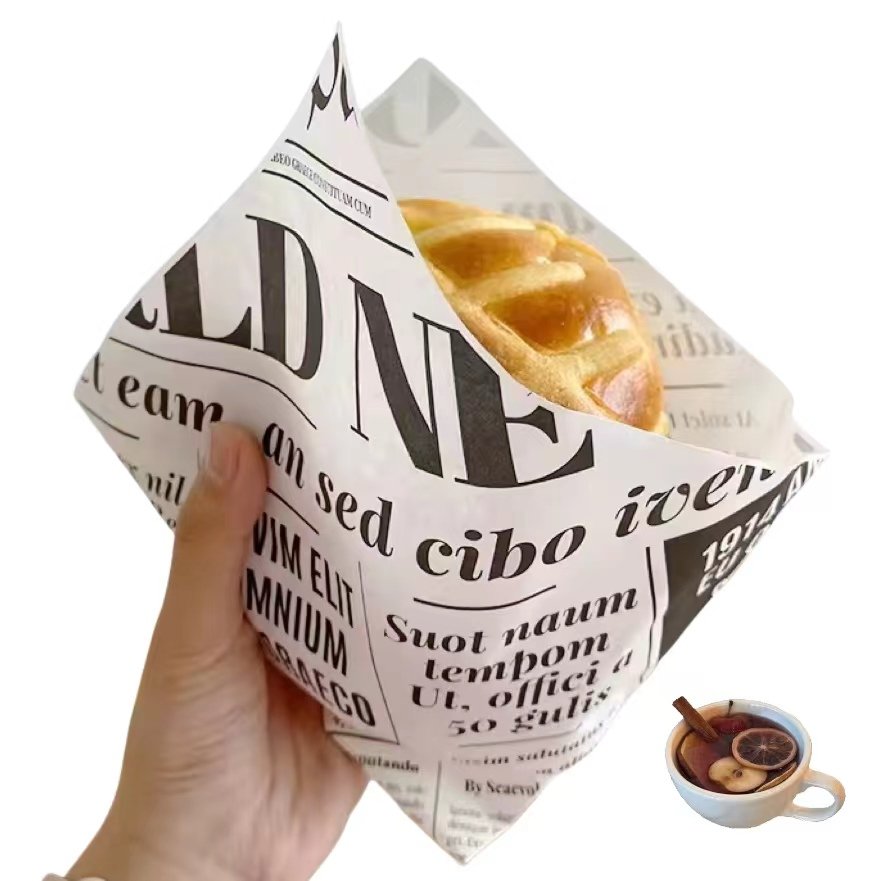Custom Paper Bag Printed White Logo Red Greaseproof Paper Burger Bag for Packaging Street Food Double Sides Open Bag