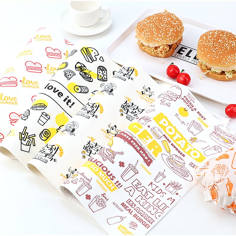 Biodegradable Burgers Greaseproof Paper Wax Wrap Paper Baking Paper printing