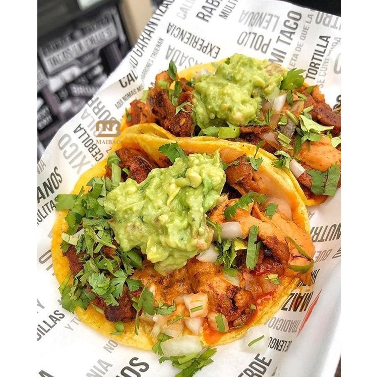 Custom printed food grade deli pita taco tortilla wraps packaging paper greaseproof BBQ chicken burritos wrapping paper krafts