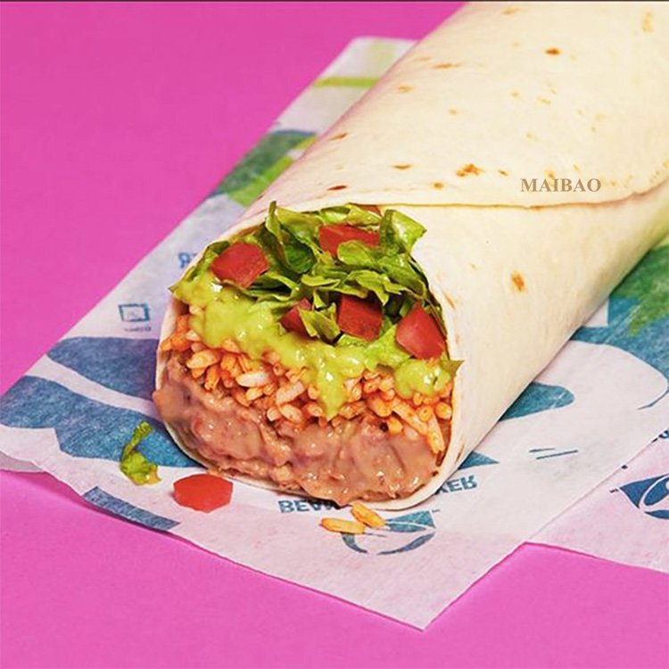 Custom printed food grade deli pita taco tortilla wraps packaging paper greaseproof BBQ chicken burritos wrapping paper krafts