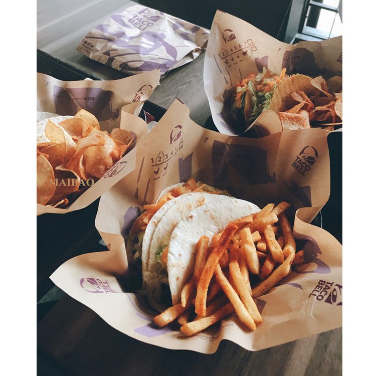Custom printed food grade deli pita taco tortilla wraps packaging paper greaseproof BBQ chicken burritos wrapping paper krafts