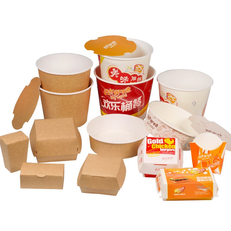 Disposable take out fast food paper container box, takeaway chicken wing box, custom french fries fast food packaging burger box