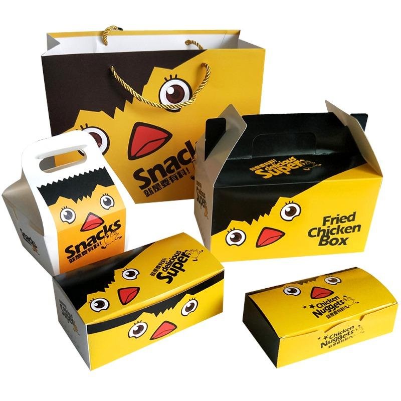 Disposable take out fast food paper container box, takeaway chicken wing box, custom french fries fast food packaging burger box