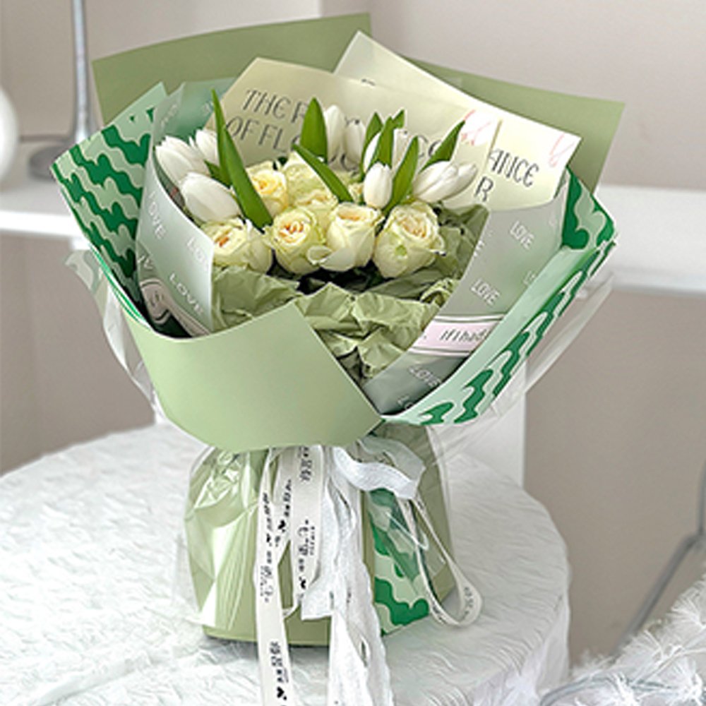 Gift Packaging Paper Fresh Flower Wrapping Paper Florist Supplies Bouquet Wrapping Paper With Love Elements Waterproof