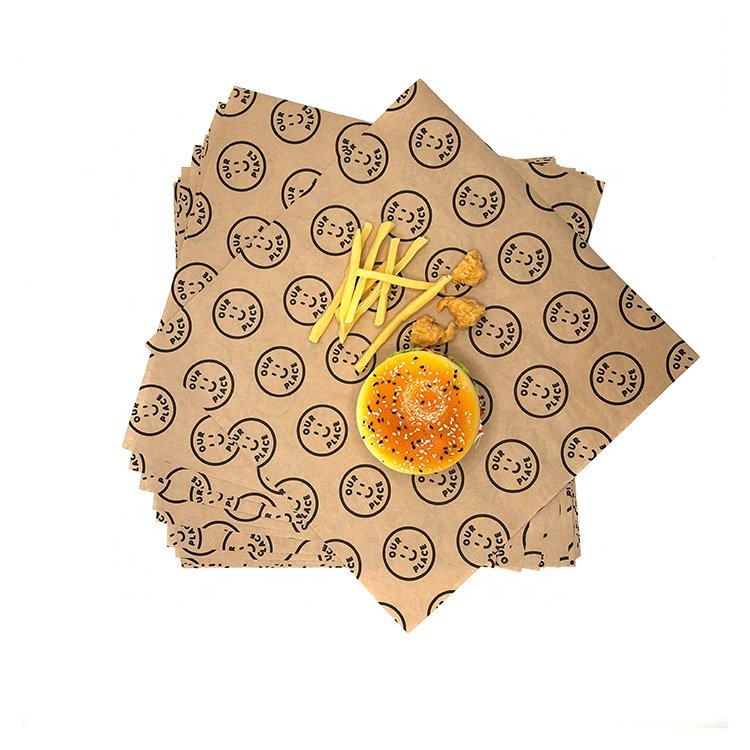 Custom hamburger packaging tissue paper printing wrapping grease proof paper sandwich greaseproof food grade wax paper