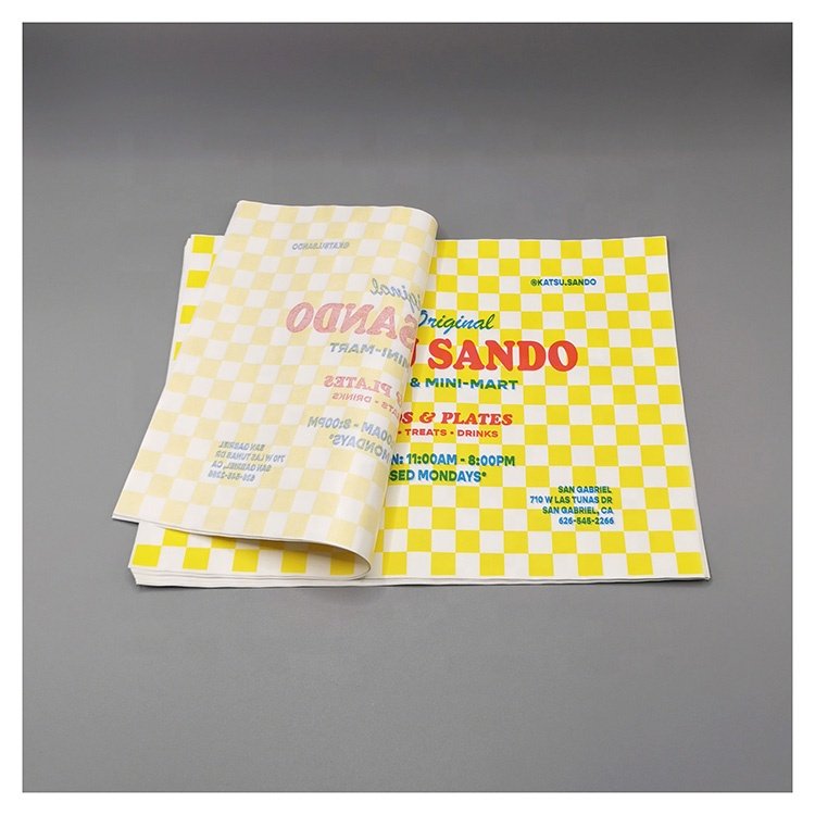 Custom hamburger packaging tissue paper printing wrapping grease proof paper sandwich greaseproof food grade wax paper