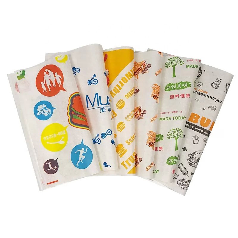 Custom hamburger packaging tissue paper printing wrapping grease proof paper sandwich greaseproof food grade wax paper