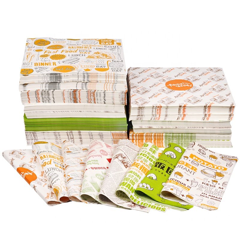 Custom hamburger packaging tissue paper printing wrapping grease proof paper sandwich greaseproof food grade wax paper