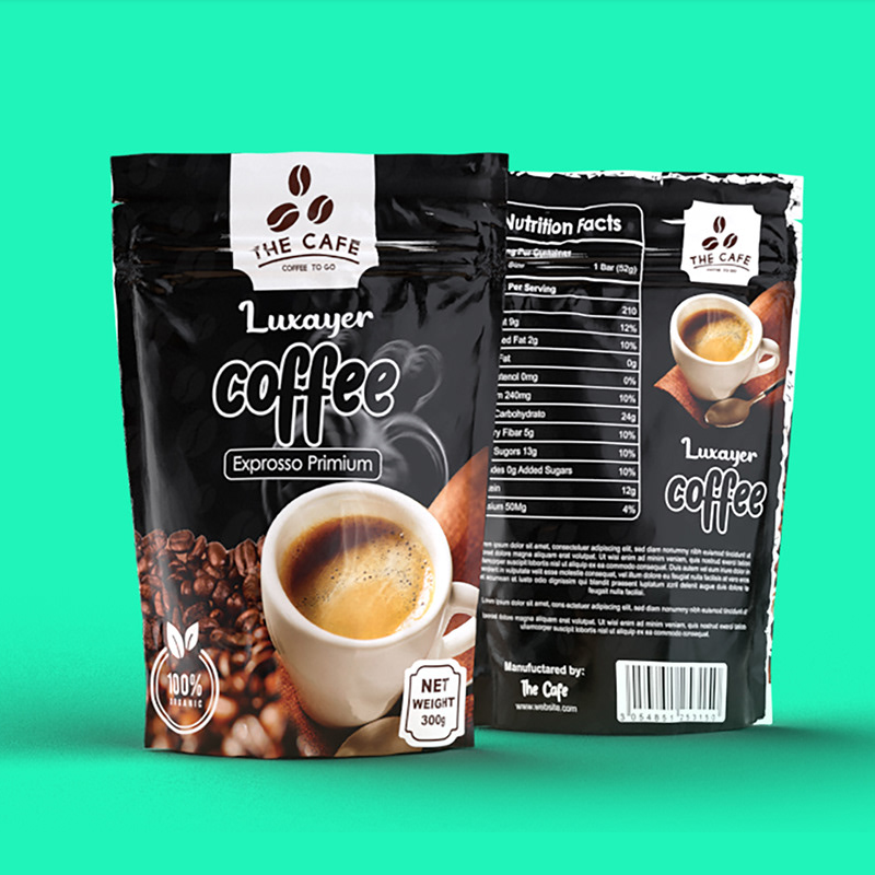 Custom Logo Printed Cafe Tea Packaging Bag Plastic Zipper Stand Up Pouch Aluminum Foil Coffee Bean Bags