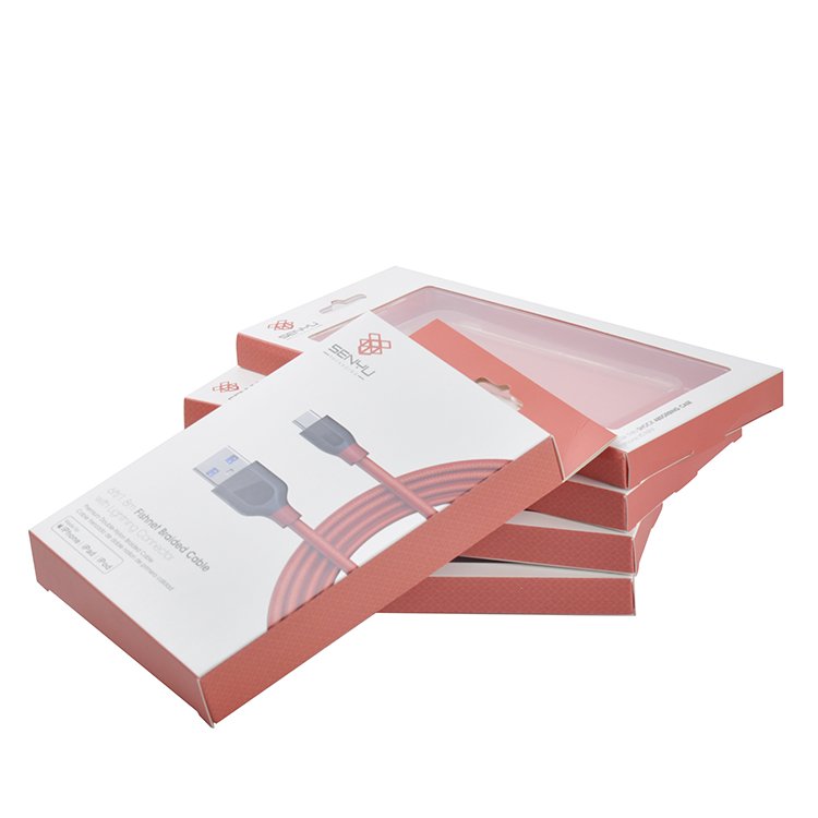 custom design phone cable charger packaging paper box with clear window