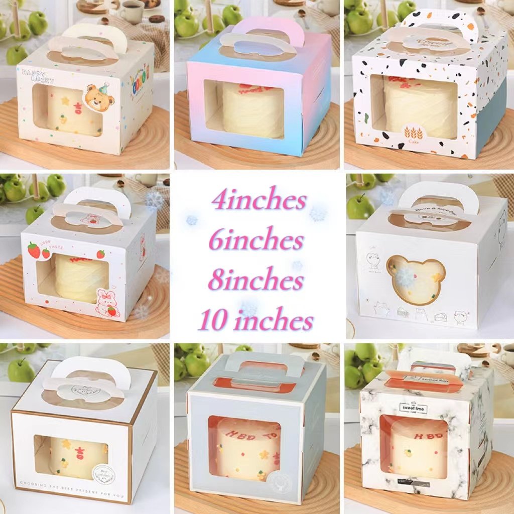 Custom Shaped Window Cake Boxes Baking Food Packaging Packing Box White Cardboard Transparent Square Pastry Desserts Pastry Box