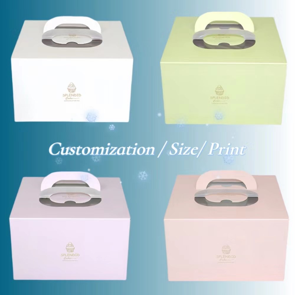 Custom Shaped Window Cake Boxes Baking Food Packaging Packing Box White Cardboard Transparent Square Pastry Desserts Pastry Box