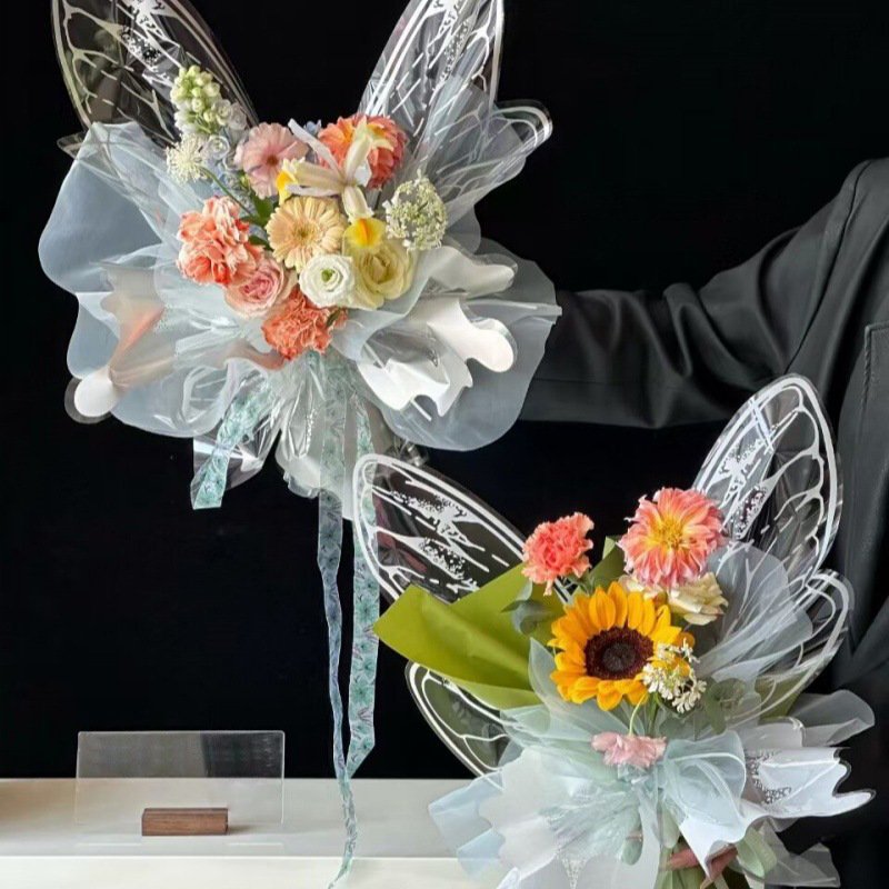 Crystal Waterproof Butterfly Packaging Paper Wedding Festival Party Bouquet Hot Stamping Creative Packaging