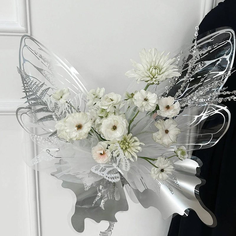 Crystal Waterproof Butterfly Packaging Paper Wedding Festival Party Bouquet Hot Stamping Creative Packaging