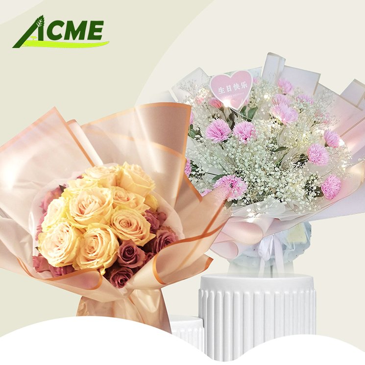 Wholesale custom stock 56cm gold frame jelly-like translucent Valentine's Day flower gift wrapping paper for packaging