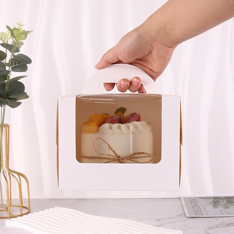 Wholesale Pure White Design Handheld Open Window Cake Box 3/4/6 inch Birthday Cake Carton Bakery Food Packaging Boxes