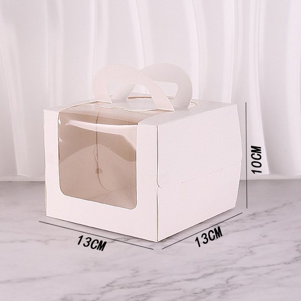 Wholesale Pure White Design Handheld Open Window Cake Box 3/4/6 inch Birthday Cake Carton Bakery Food Packaging Boxes