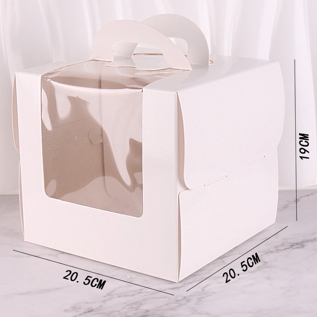 Wholesale Pure White Design Handheld Open Window Cake Box 3/4/6 inch Birthday Cake Carton Bakery Food Packaging Boxes