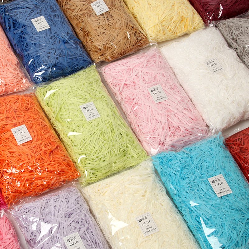 High-Quality fruit packaging gift box stuffing color shredded paper chicken nest grass straight silk Rayon raffia