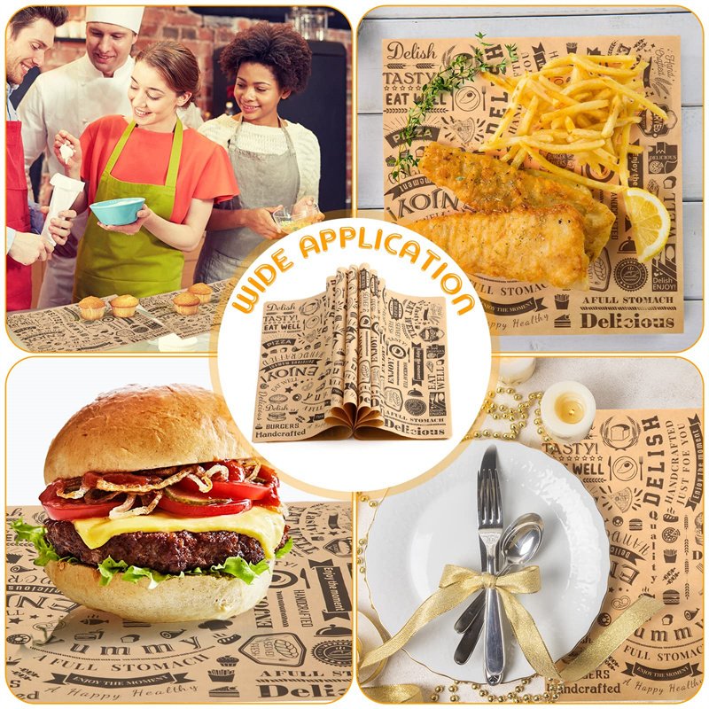 Custom Oil Proof Deli Paper Sheets Wax Paper Food Wrapping Disposable Greaseproof Aluminum Hamburger Paper