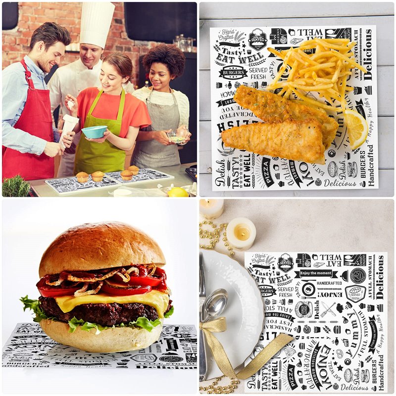 Custom Oil Proof Deli Paper Sheets Wax Paper Food Wrapping Disposable Greaseproof Aluminum Hamburger Paper