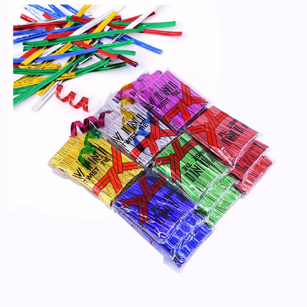 Factory logo printed Colorful 10cm Plastic Bread paper PET bags closing twist tie food packaging gold metal Twist Tie wire roll