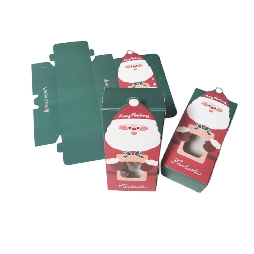 Wholesale custom kraft paper christmas gift box paper gift christmas paper cookie box with handles