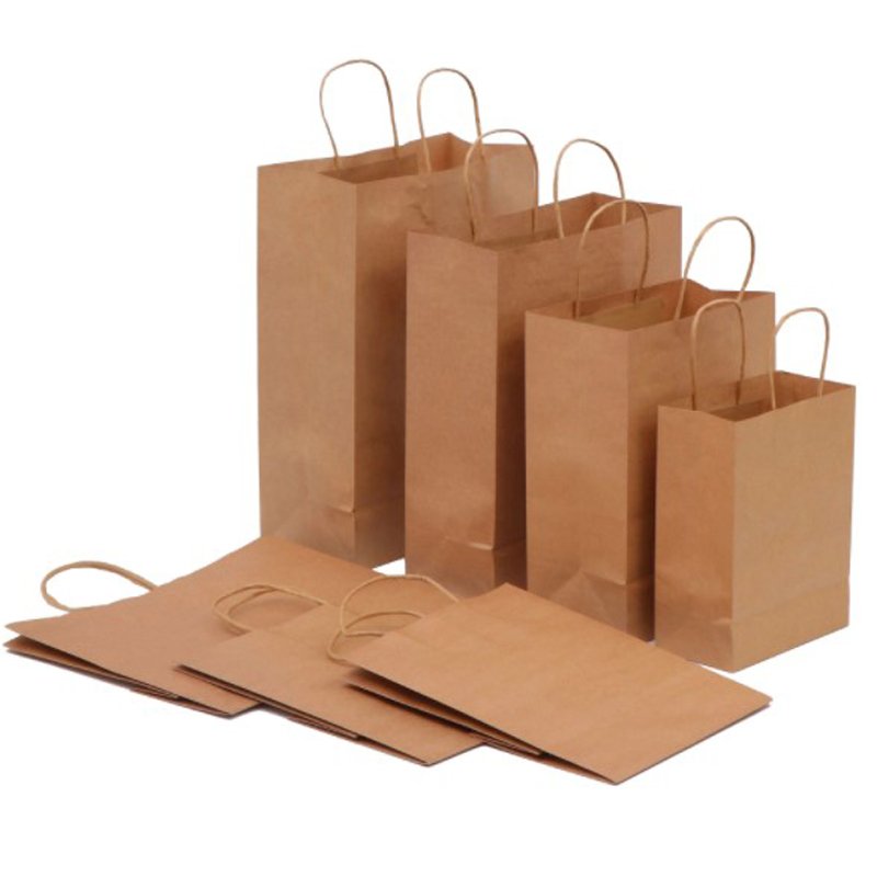 Custom Printed Your Own Logo Food Takeaway packaging Gift Brown Kraft paper Bags With Twisted Handle