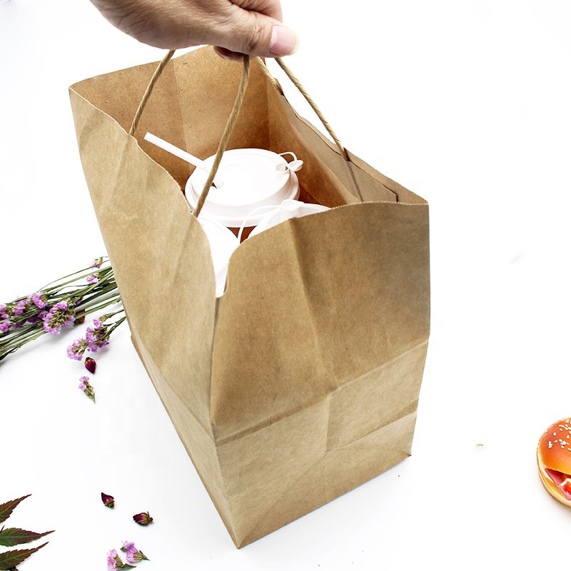 Custom Printed Your Own Logo Food Takeaway packaging Gift Brown Kraft paper Bags With Twisted Handle