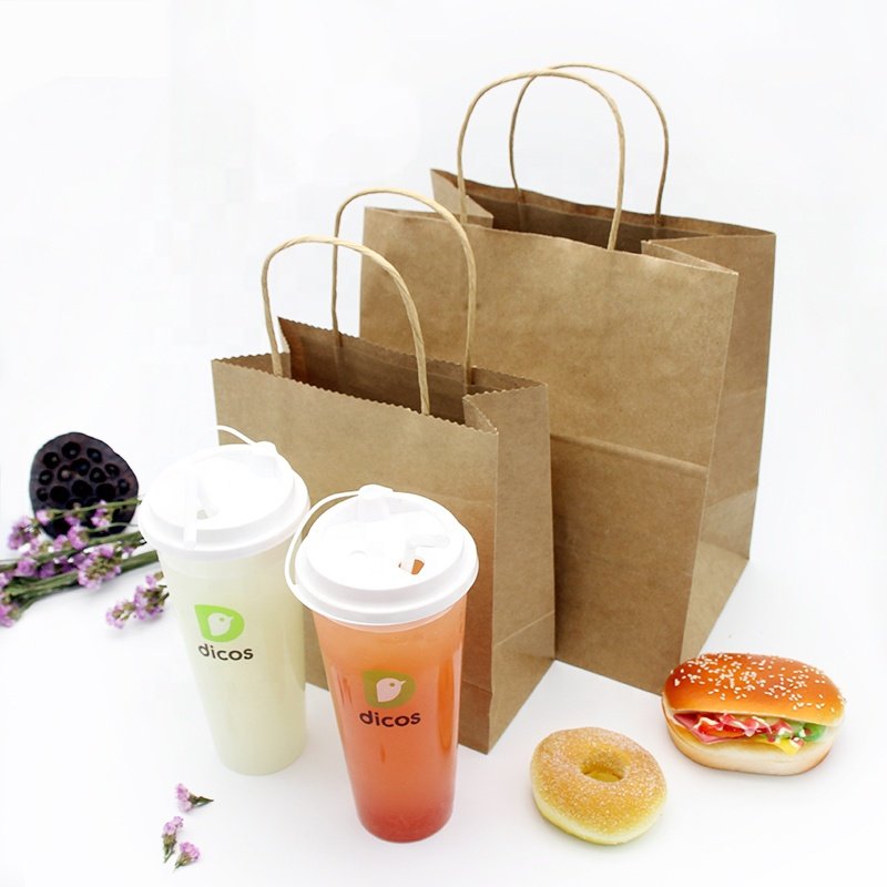 Custom Printed Your Own Logo Food Takeaway packaging Gift Brown Kraft paper Bags With Twisted Handle