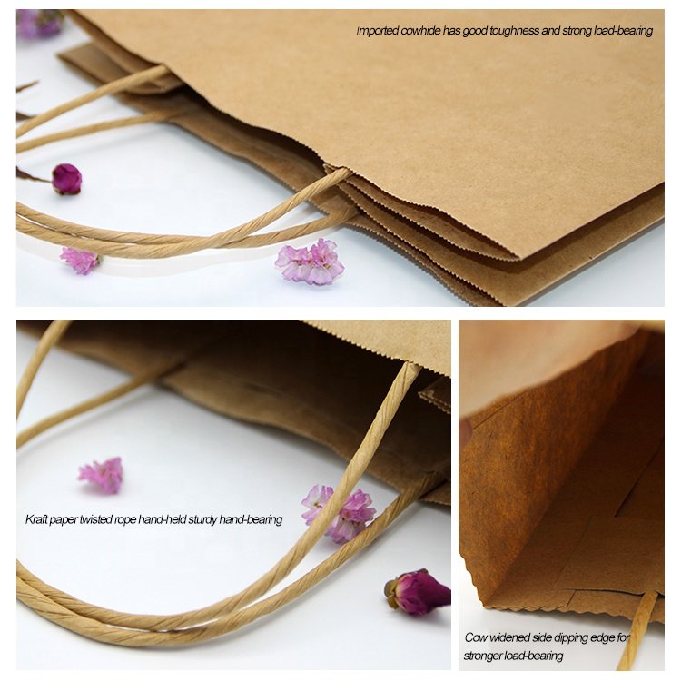Custom Printed Your Own Logo Food Takeaway packaging Gift Brown Kraft paper Bags With Twisted Handle
