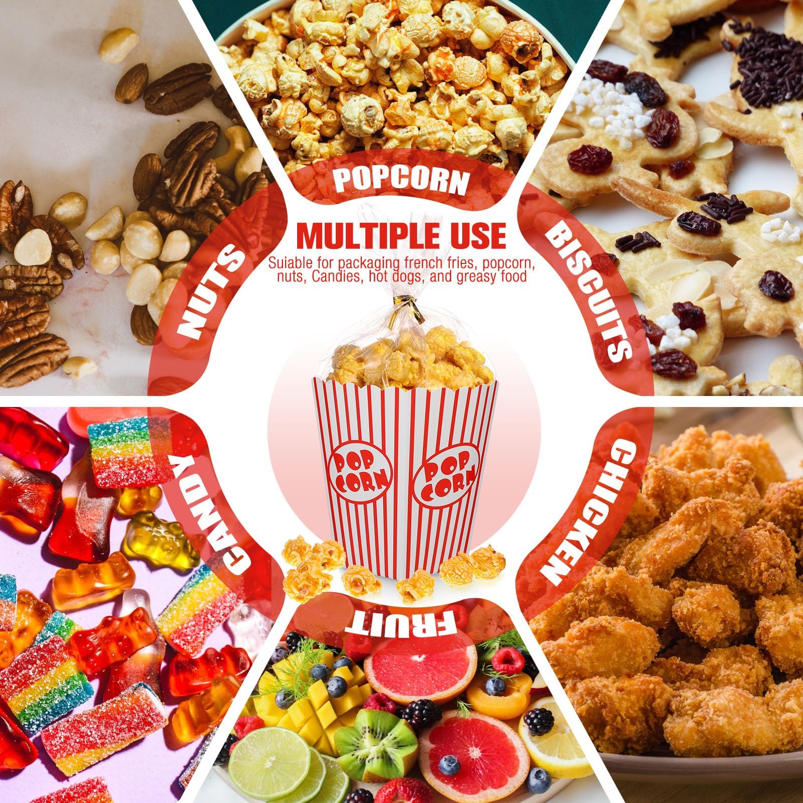 Candy Paper Popcorn Containers Mini Popcorn Boxes and Clear Treat Bag Set for Movie