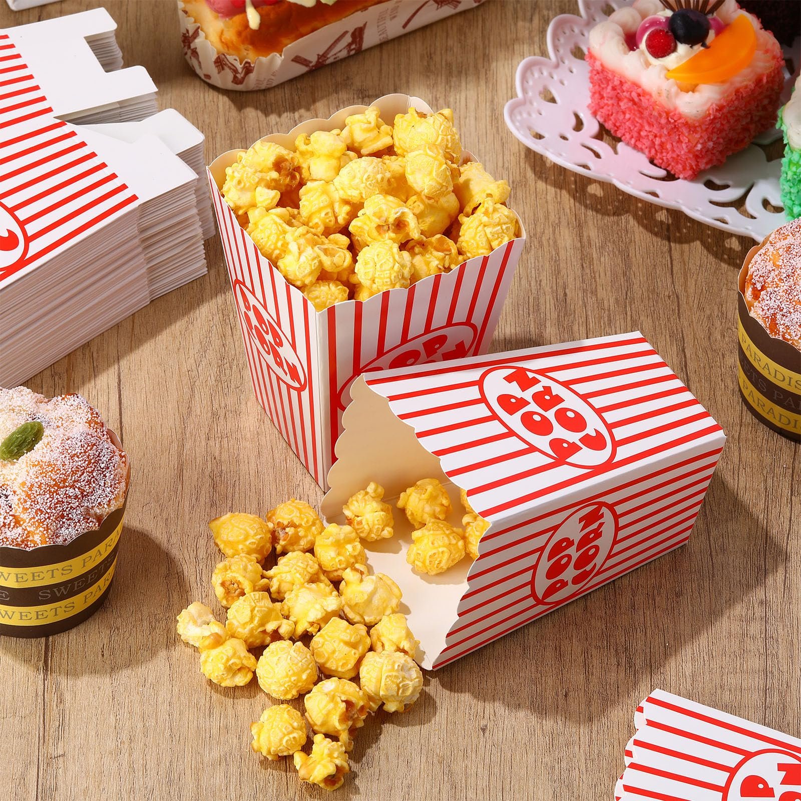 Candy Paper Popcorn Containers Mini Popcorn Boxes and Clear Treat Bag Set for Movie