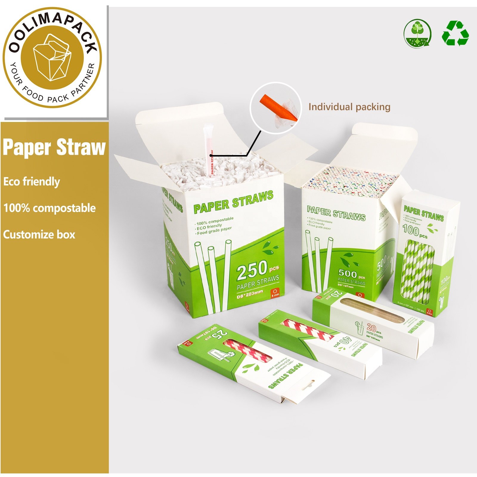 Biodegradable Paper Drinking Straw Recycled Disposable Individually Packaged Paper Straw