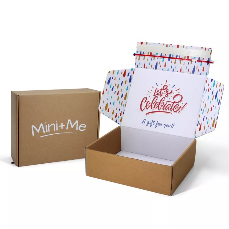 Custom Print Ecommerce Corrugated Paper Boxes Recycled Cardboard Zipper Tear Strip Mailer Packaging Shipping Box Custom Logo