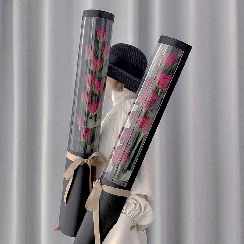 Cheap simple waterproof paper flower box with fresh rose party flowers round cardboard packaging box