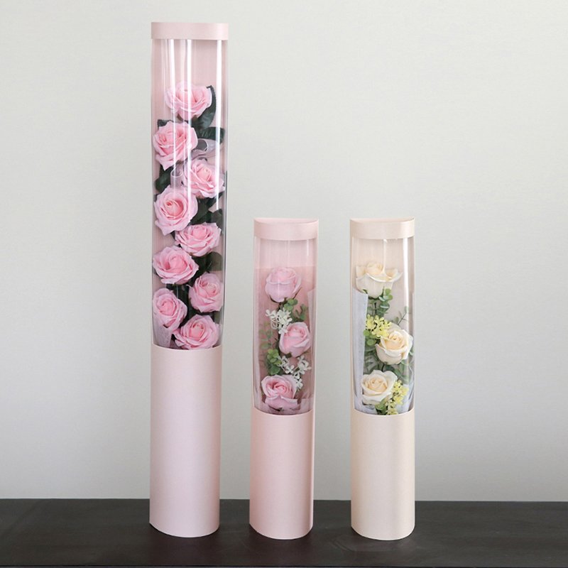 Cheap simple waterproof paper flower box with fresh rose party flowers round cardboard packaging box