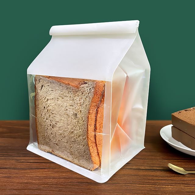 Custom Bread Paper Bags Food Bread Packaging Flat Bottom Pouch Clear Window Plastic Bread Bag Packaging