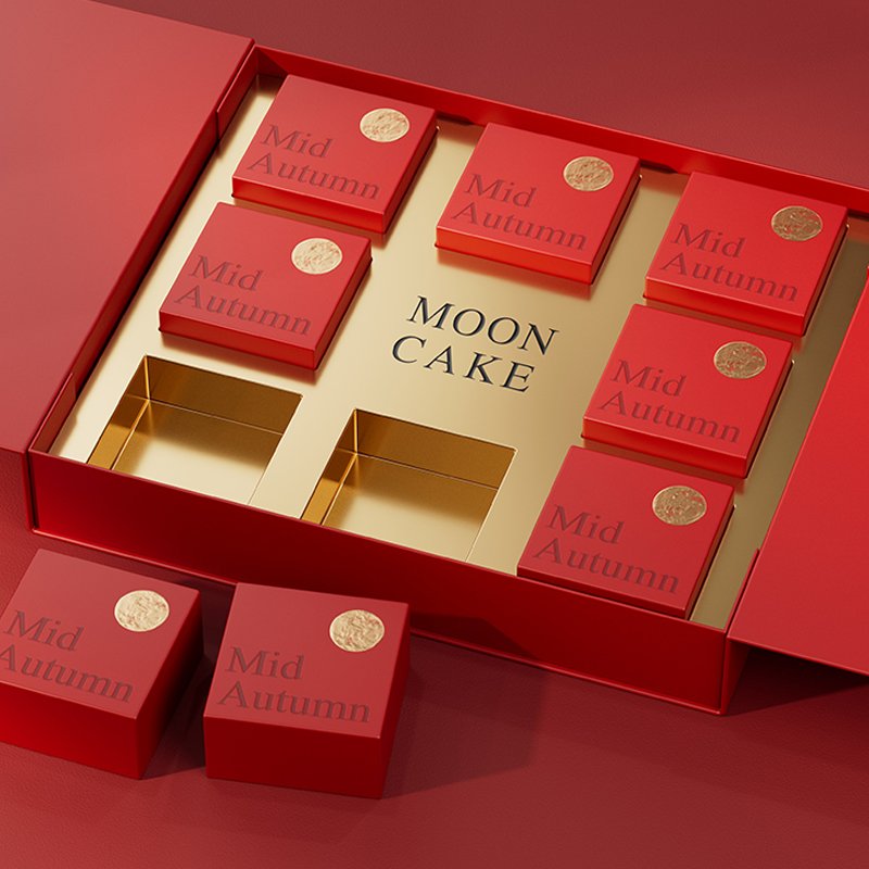 Custom Factory wholesale Luxury Mooncake Magnetic Gift Solid Cardboard red gold Box Packaging Chocolate Macaroon Box