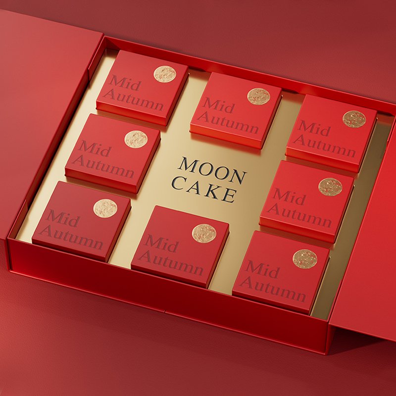 Custom Factory wholesale Luxury Mooncake Magnetic Gift Solid Cardboard red gold Box Packaging Chocolate Macaroon Box