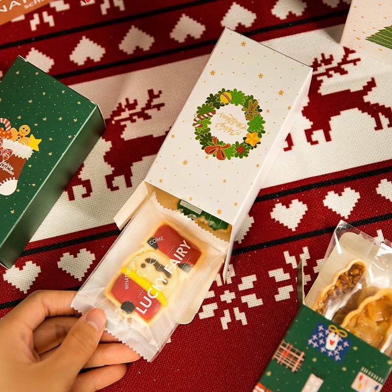 Box printing merry christmas crackers 6pcs blind advent calendar cookie candy chocolate paper gift packaging boxes with window
