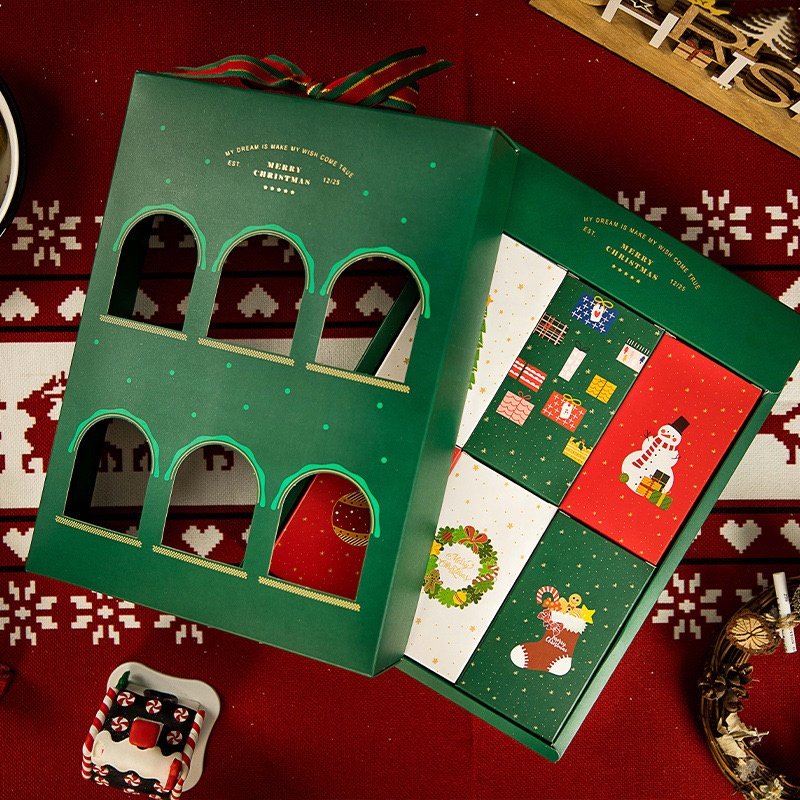 Box printing merry christmas crackers 6pcs blind advent calendar cookie candy chocolate paper gift packaging boxes with window