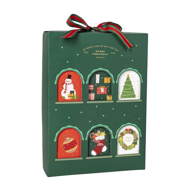 Box printing merry christmas crackers 6pcs blind advent calendar cookie candy chocolate paper gift packaging boxes with window