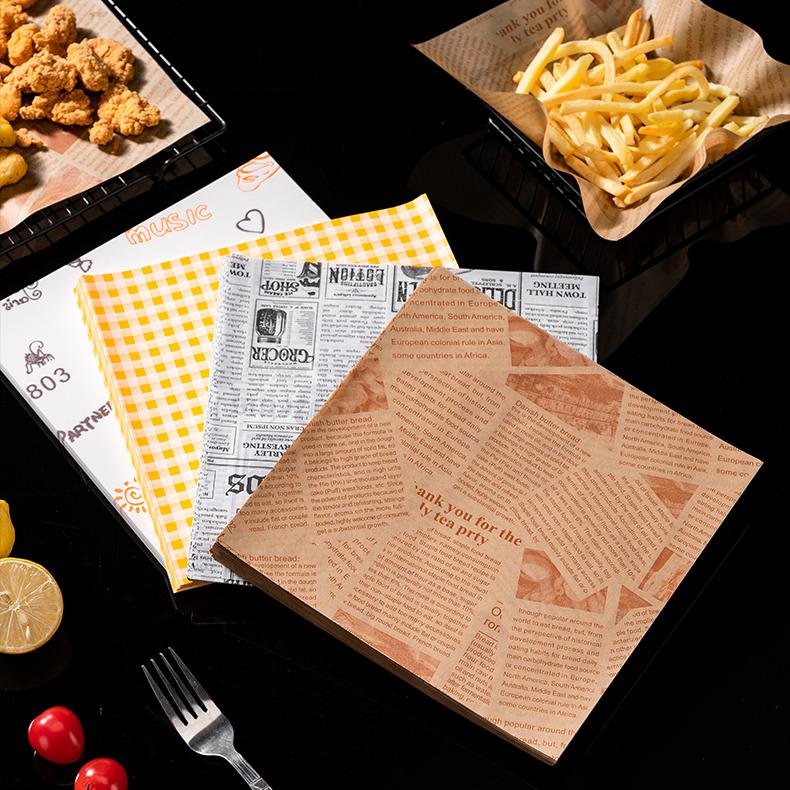 Custom logo printing food-grade hamburger Deli packaging grease proof bake Wrapping Paper Coated Pulp Greaseproof Paper