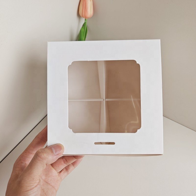Cholyn custom cupcakes chocolate packing white card paper packaging box with clear lid and insert paper tray for party wedding