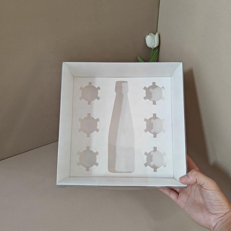 Cholyn custom cupcakes chocolate packing white card paper packaging box with clear lid and insert paper tray for party wedding
