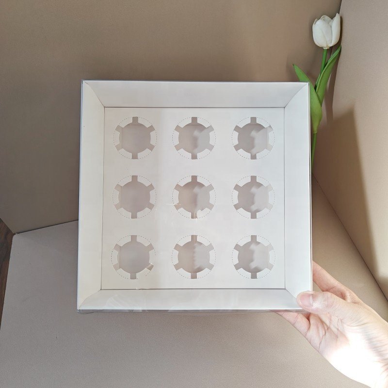 Cholyn custom cupcakes chocolate packing white card paper packaging box with clear lid and insert paper tray for party wedding