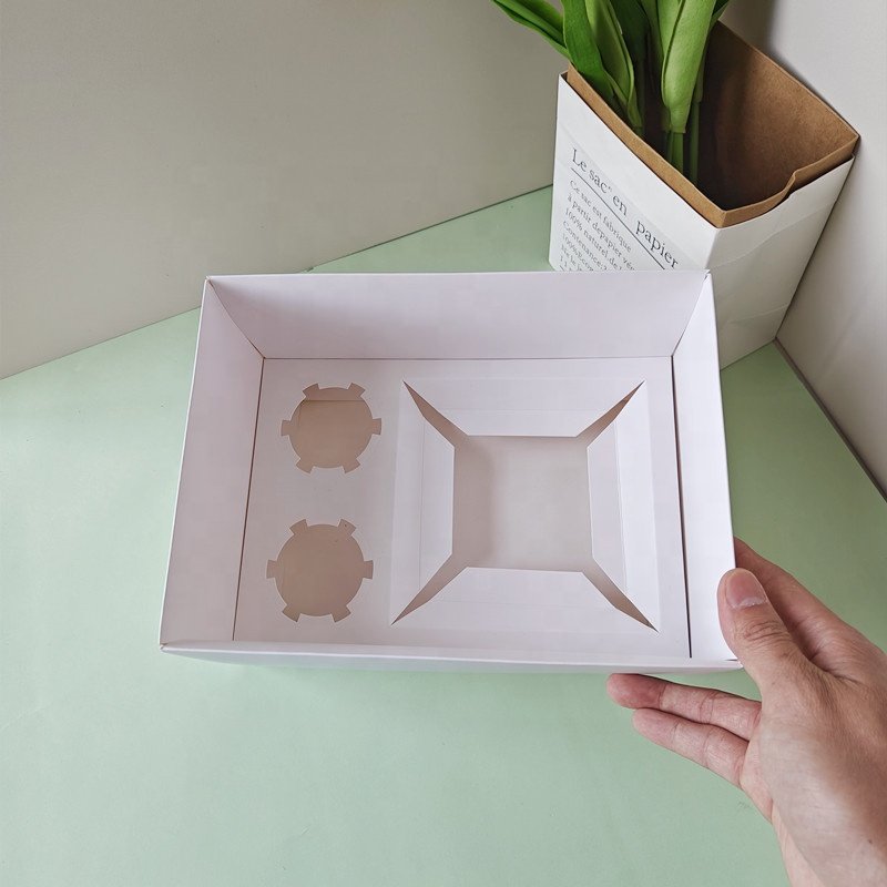 Cholyn custom cupcakes chocolate packing white card paper packaging box with clear lid and insert paper tray for party wedding