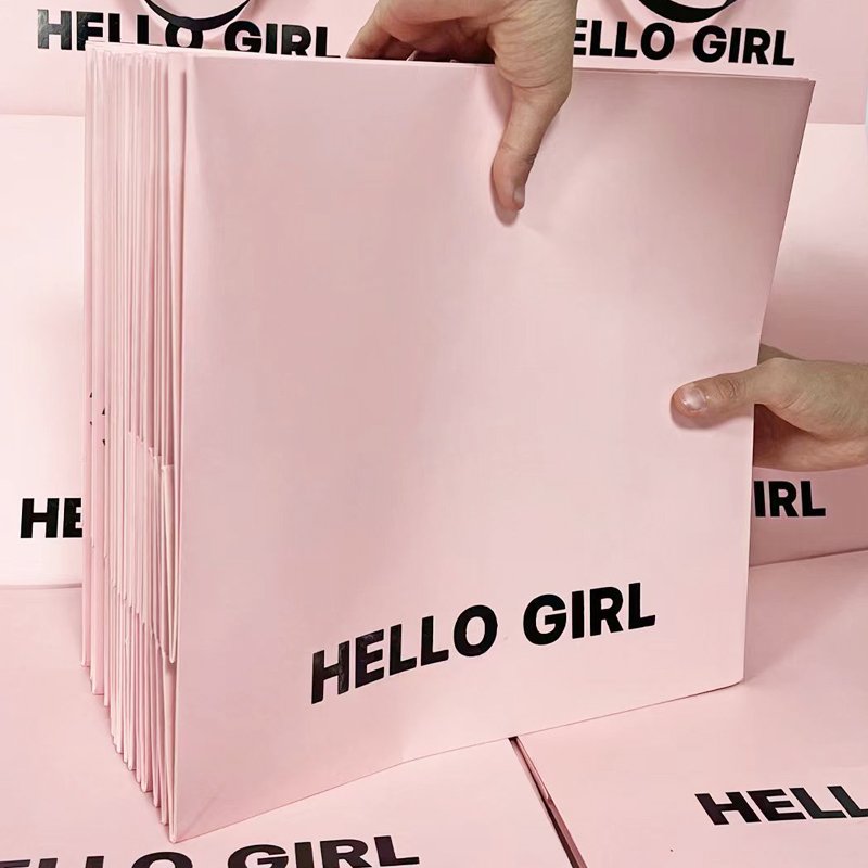 Luxury Custom Pink Retail Boutique Shopping Paper Gift Bag Cardboard Packaging Bags With Your Own Logo Print Handle
